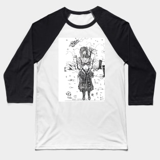 Pen drawing/ line art. Female warrior figure. Detailed cross-hatching. Baseball T-Shirt